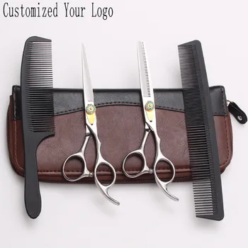 

4Pcs C1115 6" Customized Logo Hairdreesing Scissors Cutting Shears Thinning Scissors Antlers Up Teeth Professional Hair Scissors