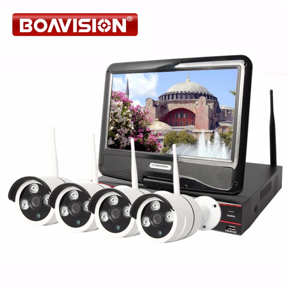 

4Ch 720P Wireless Wifi Camera NVR Kit With 10.1 Inch HD Color LCD NVR Support Plug & Play Mobile APP View 1.0MP Wi-FI Camera Kit