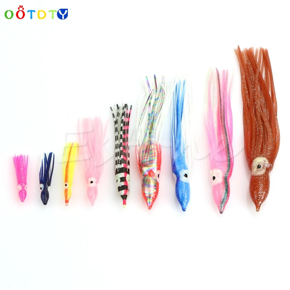Lot 10Pcs Soft Octopus Squid Skirts Fishing Lure 8 Sizes 4 5 6 9 10 14 15 18 cm