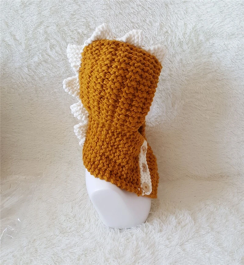 Kid Handmade Dinosaur Hat Children Eleka Knitted Cap Boy Girl Neckchief Tubular Scarf 3 Buttons Loop Shawl and Beanie_voghion.com
