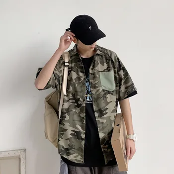 

2019 Spring And Summer New National Tide Comfortable Personality Camouflage Short-sleeved Pocket Youth Casual Loose Shirt