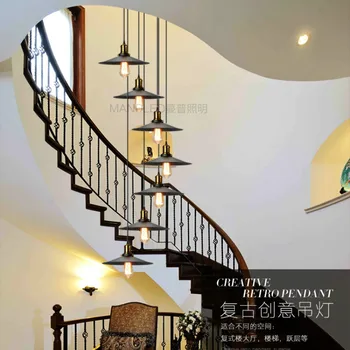 

Stair pendant lights loft table American country wrought iron rotating staircase lamp long pendant lamp ZSP50916