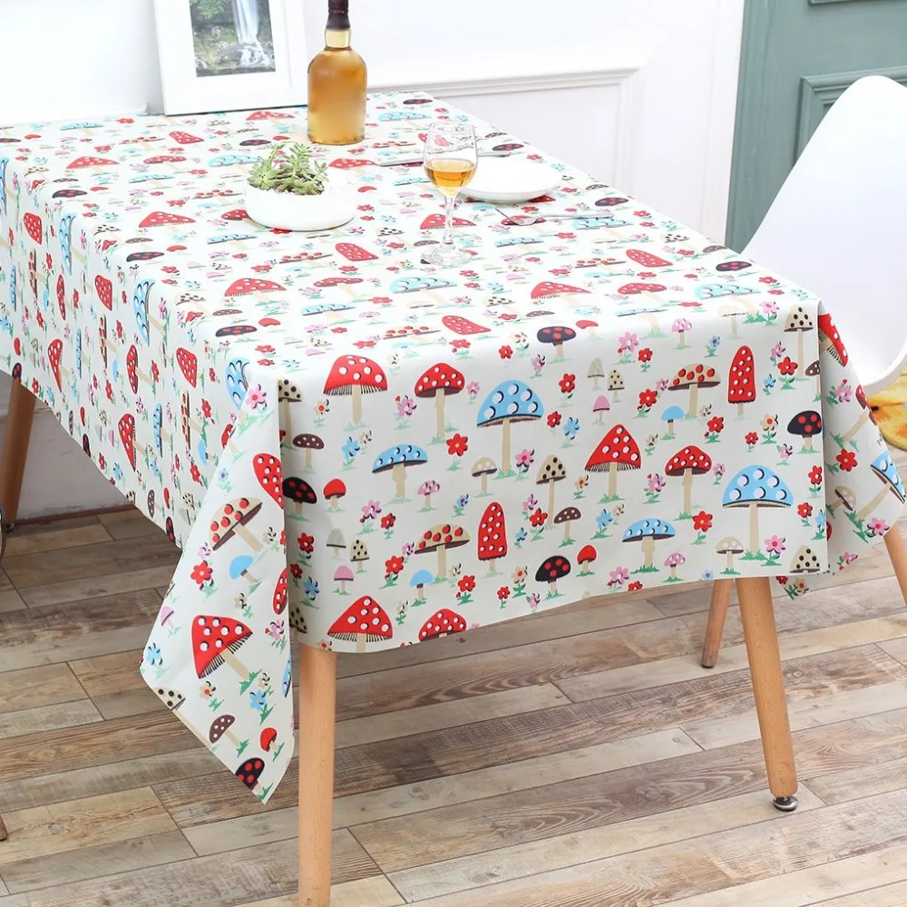 

Table Cloth Sytlish Mushroom Pattern Tablecloth Cotton Polyester Anti-dirt Rectangle Home Table Cloth 130x160cm
