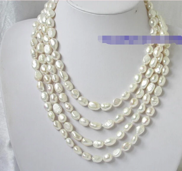 

N1033 NATURAL 80" 10mm white baroque freshwater pearl necklace