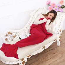 Мягкое вязаное одеяло «хвост русалки» ручной работы, милое теплое одеяло для дивана и телевизора, костюм-кокон 195X95 см для детей и взрослых