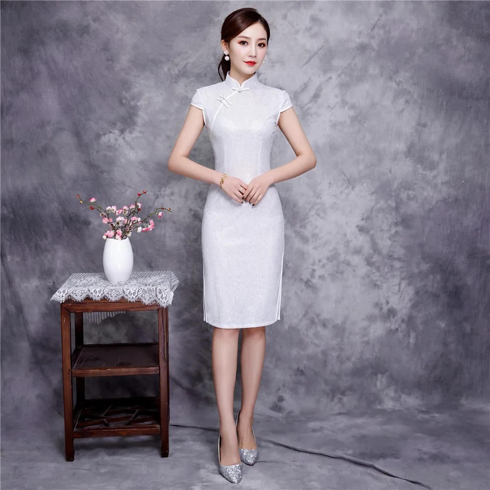 Шанхай история короткий рукав кружева Qipao по колено cheongsam платье китайское традиционное платье для женщин 2 стиля