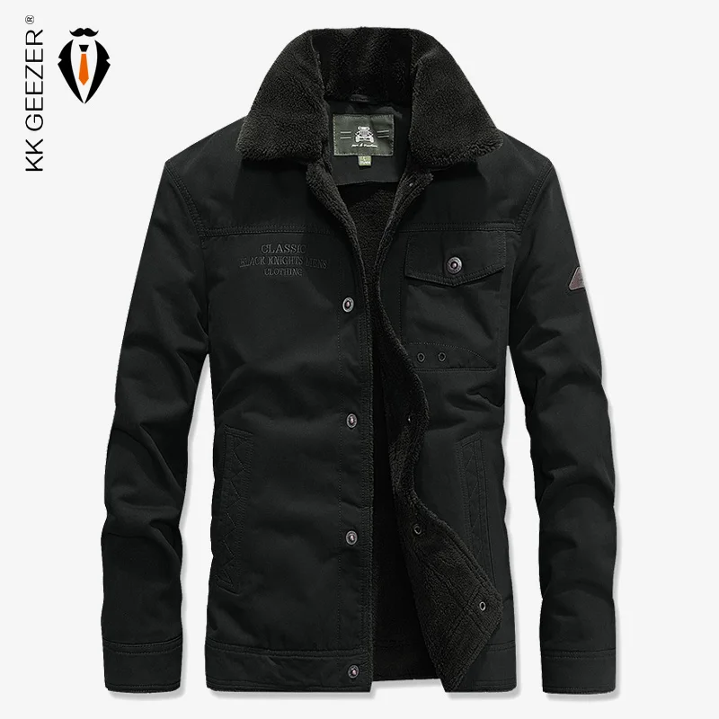 

Men Jacket Military Fleece Coats 2019 Winter Bomber ArmyGreen Air force Casual High Quality Brand Denim Coats Business Jacket