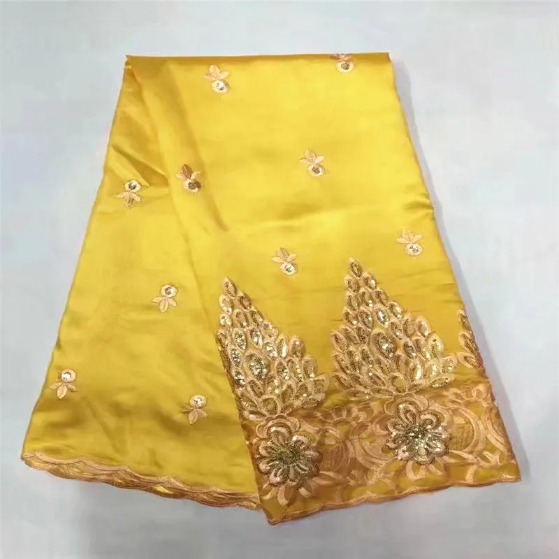 

High Quality African George Lace Fabric Yellow Color Indian George Lace With Sequin For Nigerian African Dress For Women ZGL8-3