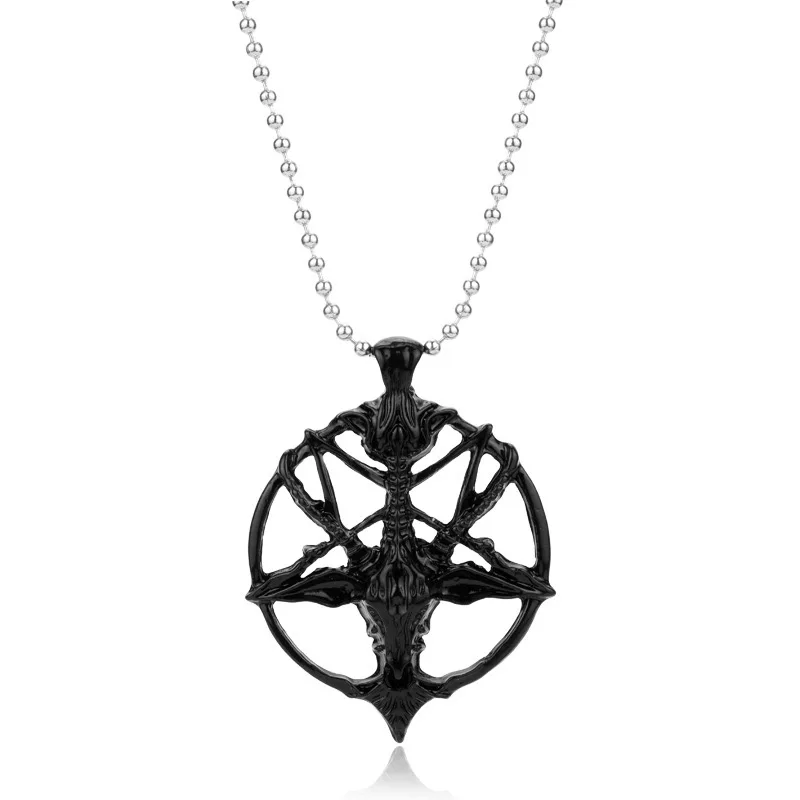 BLESSUME Baphomet Inverted Pentacle Pendant Retro Satanic goats Ritual Skull Necklace 
