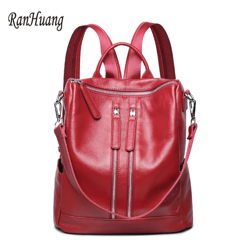 

RanHuang Women Genuine Leather Backpack Double Zipper Fashion Backpack High Quality School Bags For Teenage Girls mochila A576