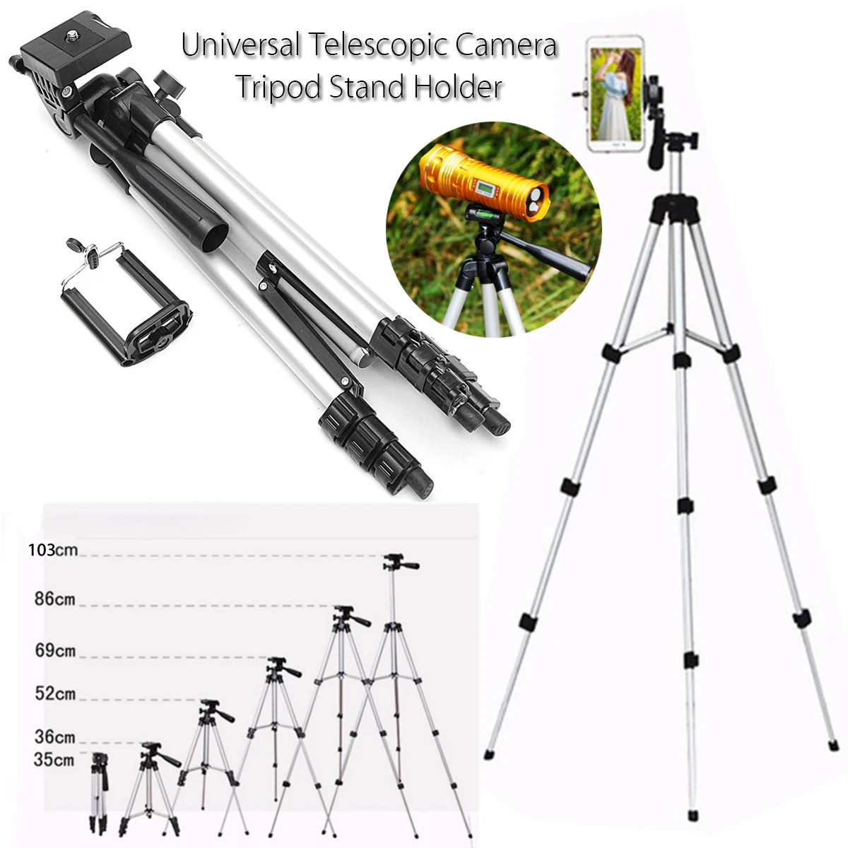 Универсальный штатив для мобильного телефона+ держатель 35-103 см портативный штатив 4 секции для телескопической камеры штатив подставка для iPhone 8 X