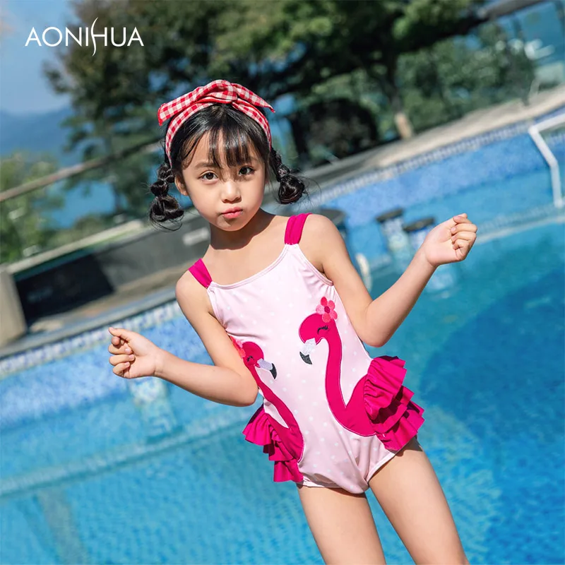 AONIHUA Sweat Girl Cartoon Swan Pattern one piece Swimsuit For Girl ...