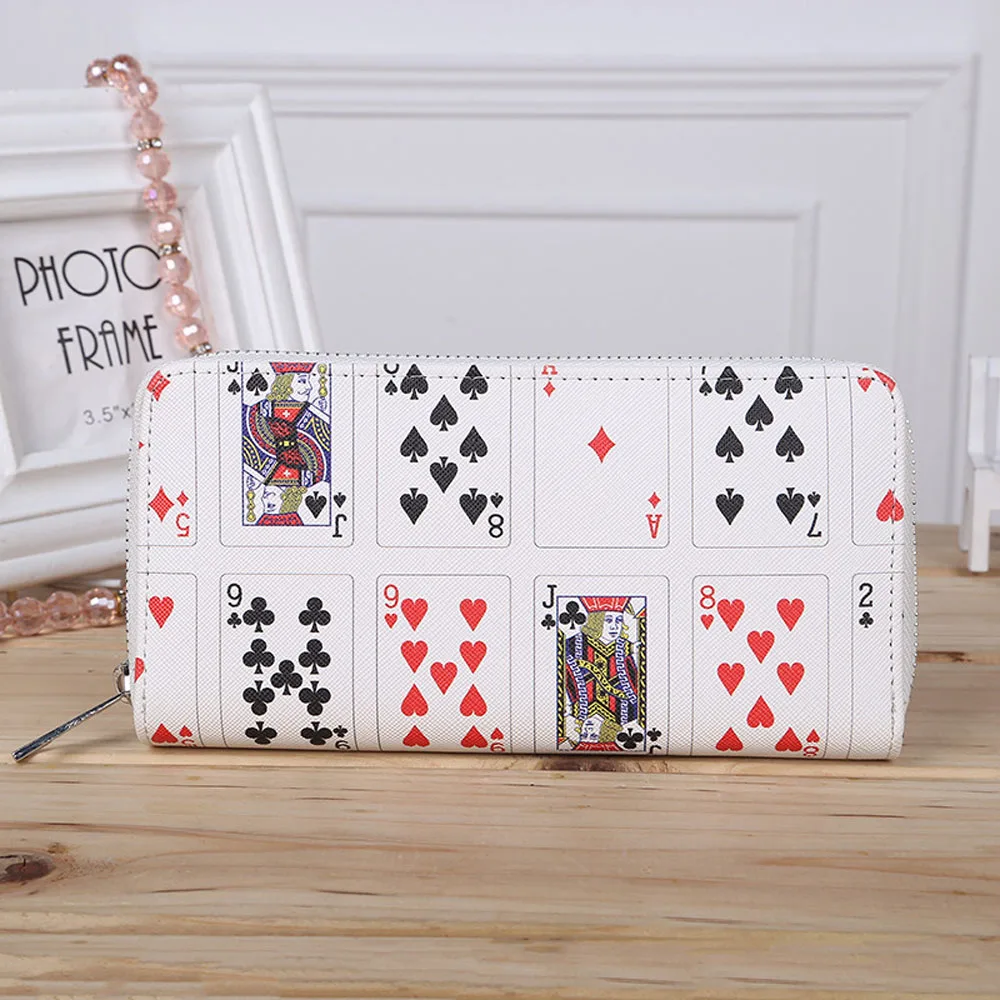 

Korean Version White Printing Women Fashion PU Leather Wallet Lady Casual Long Clutch Purse Zipper Handy Bag