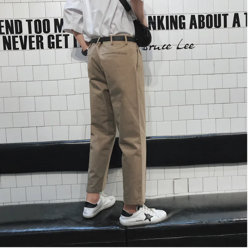 Fashion Casual Men's Straight Pants Summer And Autumn New S-XL Solid Color Loose Trousers Black Khaki Personality Youth Popular