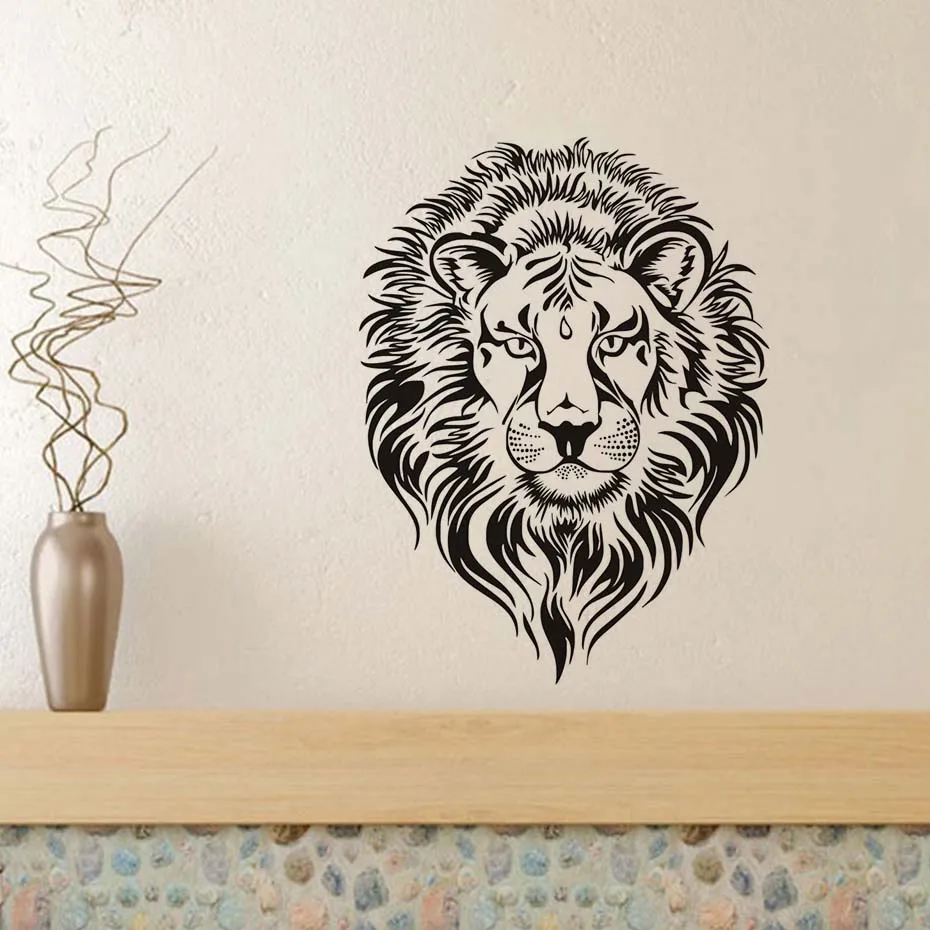 Lion Head Hollow Out Wall Sticker Living Room Sofa Background Kids Decoration Decorative Vinyl Removable Animal Mural | Дом и сад
