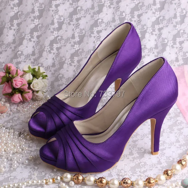 Wedopus Graceful Bridal Dress Purple Satin Heels Platform Ladies Shoes Peep Toe Dropship