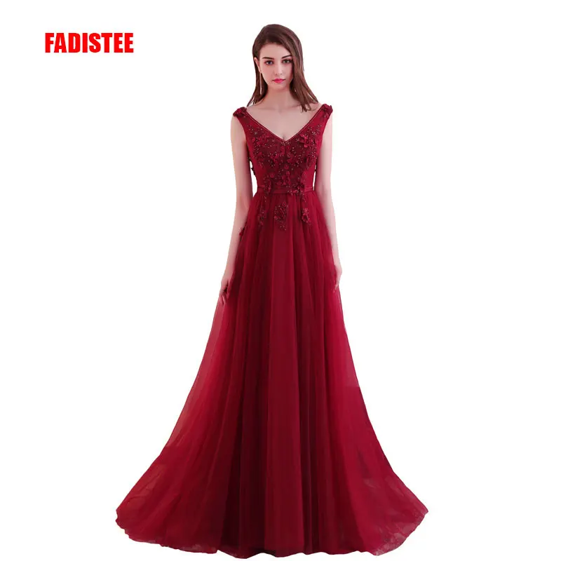 FADISTEE Новое поступление элегантное вечернее платье для выпускного вечера Vestido de Festa с аппликацией из бисера роскошное кружевное вечернее длинное стильное платье - Цвет: red wine