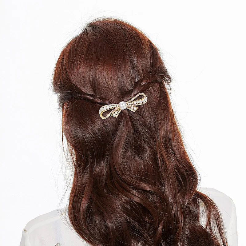 

CHIMERA Women Pearl Hair Clips Elegant Bead Bow Crystal Barrette Fashion Hairpins Clamp for Party Wedding Headwear Accessories