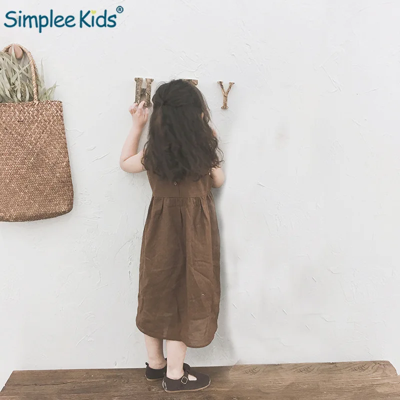 

2019 Spring and Summer Girls Baby Line Temperament Sleeveless Long Dresses Children Solid Color Casual Dress Baby Infant Clothes
