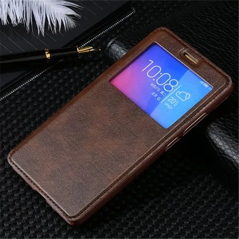 

Luxury View Windows Leather Flip Case For Huawei Honor 5X X5 GR5 2016 GR5W Kiw-L21 Stand Phone Cover Auto Sleep