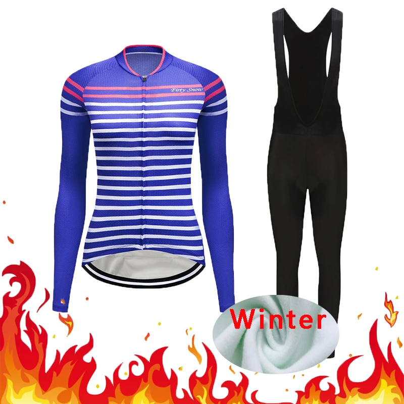 

Winter Cycling Jersey Women's Bike Clothing Bib Pants Sets Thermal Fleece Road Bicycle Clothes Suits Riding Skinsuit Triathlon