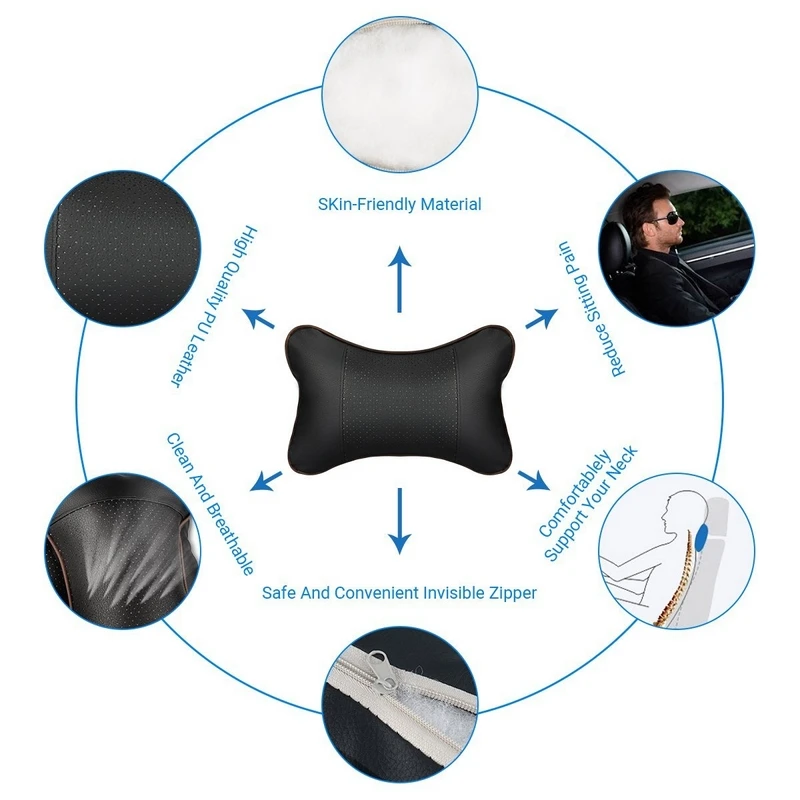 1Pcs Car Seat Head Neck Pillow Space Memory Foam Fabric Neck Headrest Car pillow PU Leather Soft Rest Safety Cushion for home (1)