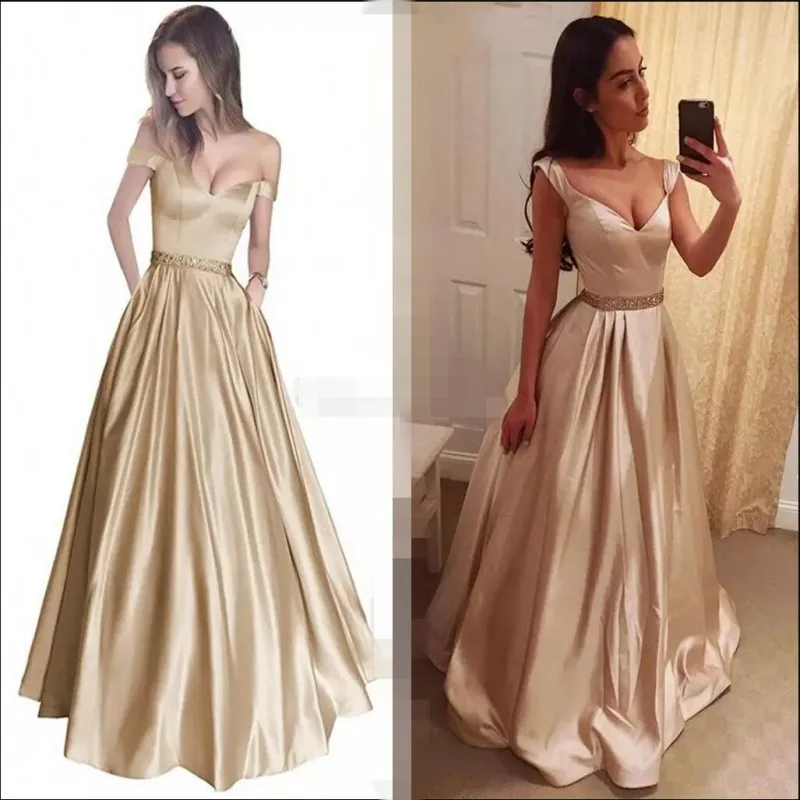 

Verngo Champagne Long Evening Dresses 2019 Beaded Cap-sleeves Sexy Robe de soiree Custom made