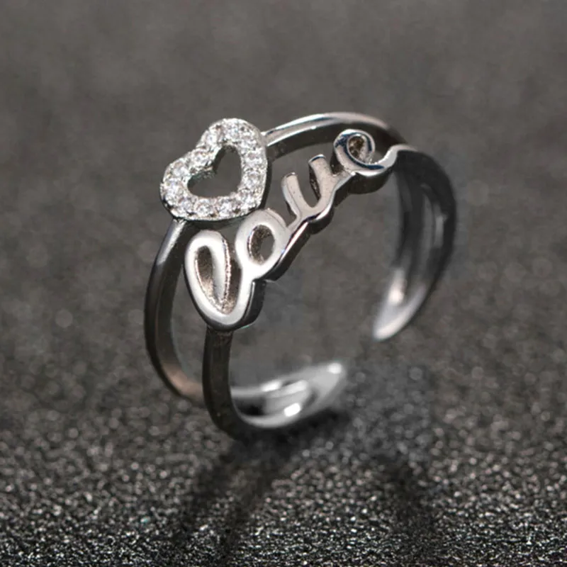 

Newest Fashion Women Jewelry Silver-Color Bling Charms Heart Love Women Bridal Wedding Hollow Ring Size 6 7 8 Christmas Gift