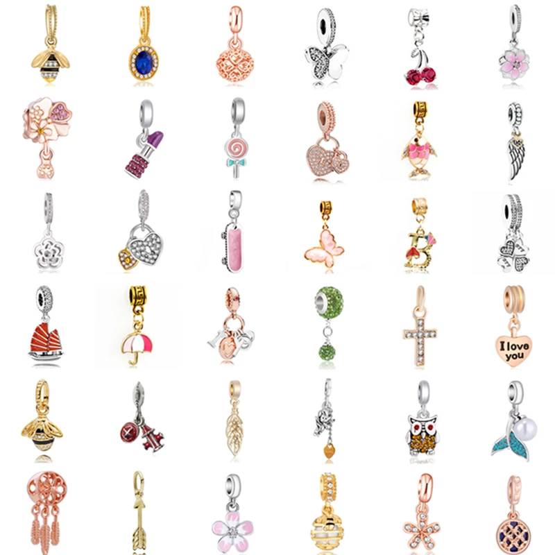 

Fashion Bee Butterfly Owl Mermaid Arrow Cross Drop Charm Beads Fit Original Pandora Bracelets & Bangles for Women DIY Jewelry