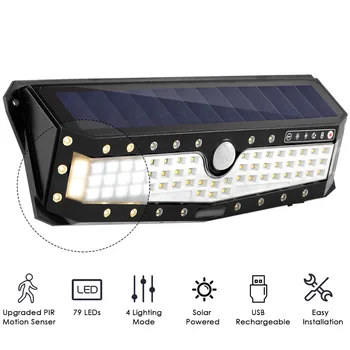 

Ultra-BRIGHT LED Solar Wall Light PIR Motion Sensor Light Wide Angle Waterproof Solar Powered USB Rechargeable 2-Power Supply