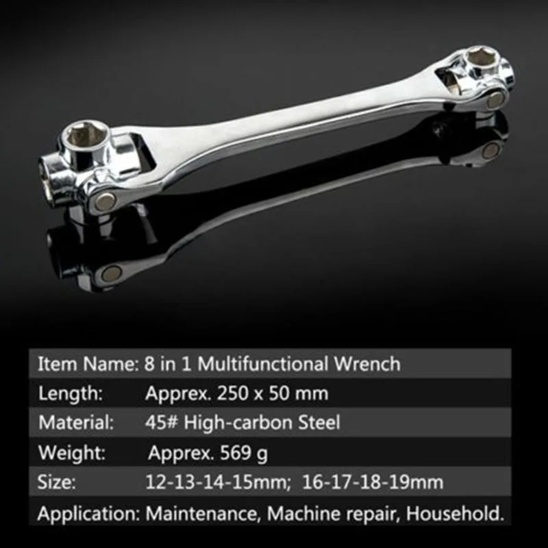 DWZ 8 In 1 10-22mm Dog Bone Shape Hexagon Socket Wrench Spanner Universal Tool