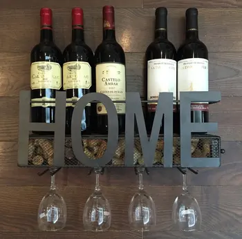 

Wall Mounted Metal Wine Rack 4 Stem Glass holder & Wine Cork Storage