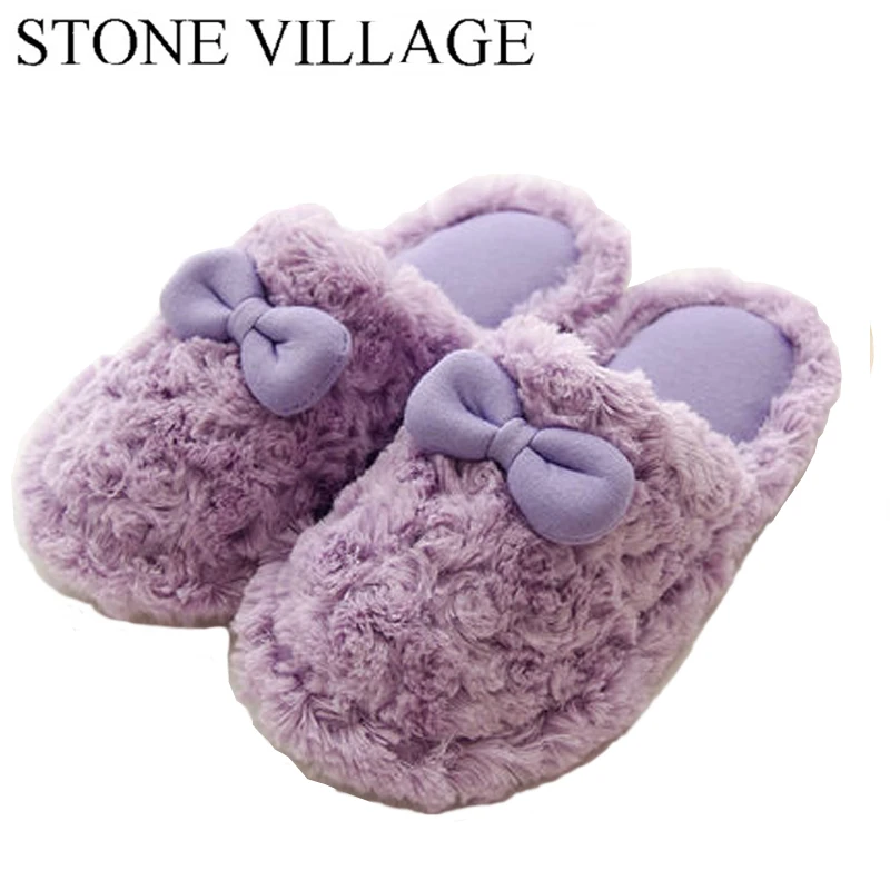 Meilleur Automne Et D hiver Mignon Coton Femmes Pantoufles Plus Chaud Maison Pantoufles Étanche Non Slip Intérieur Chaussures Bowtie Mignon Femmes chaussures