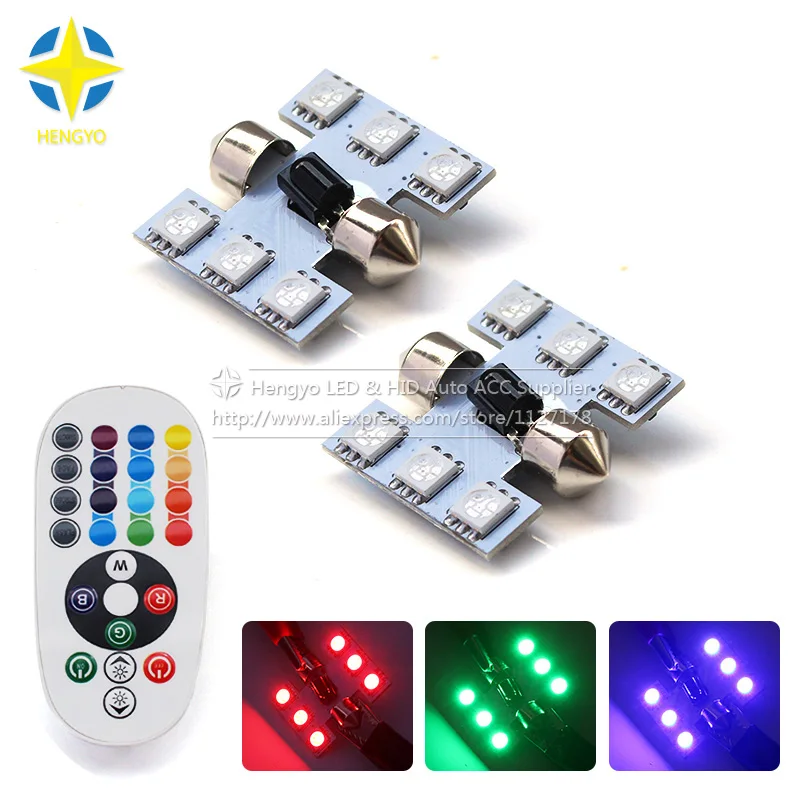 

2PCSx Reading Map Lamp Dome Festoon LED 31/36/39/41 mm RGB Auto Car Interior Bulb Light Remote Control Flash Strobe 16 Models