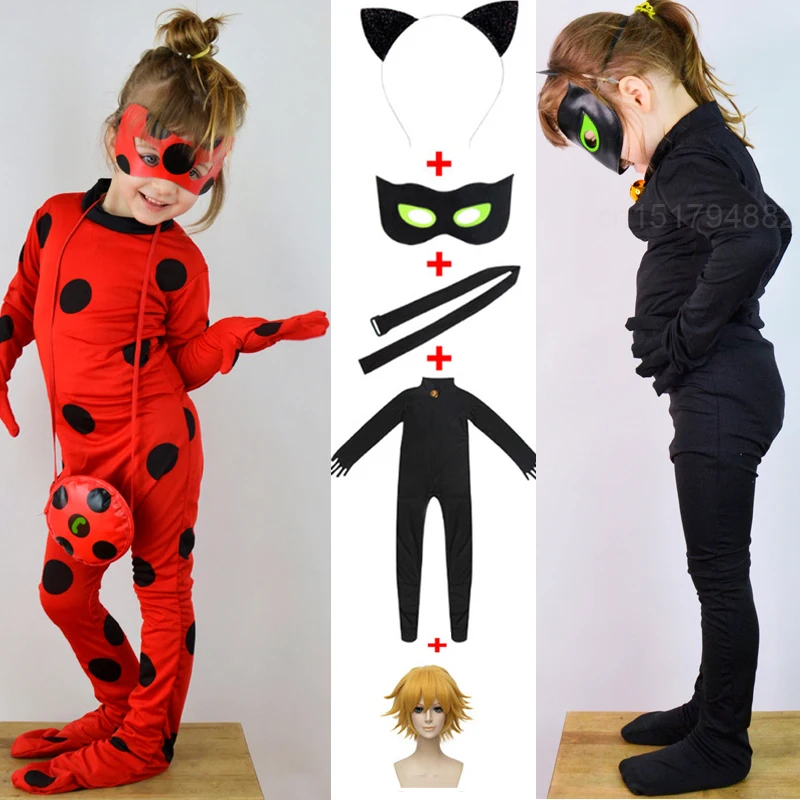 Us 494 45 Offhalloween Costume Adult Ladybug Jumpsuite Costumes Adrien Agreste Black Cat Noir Cat Suit Cosplay Costume Adults Kids Full Set On