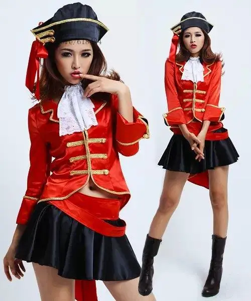 Red Hot Sexy Japanese Style Fashion Women Ladies Pirate Role Play Costume Cute Girl Night Club