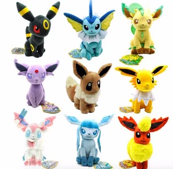 

Cartoon 9 Styles Eevee Umbreon Espeon Sylveon Leafeon Vaporeon Glaceon Sitting Gesture Plush Toy Stuffed Gift for Kids
