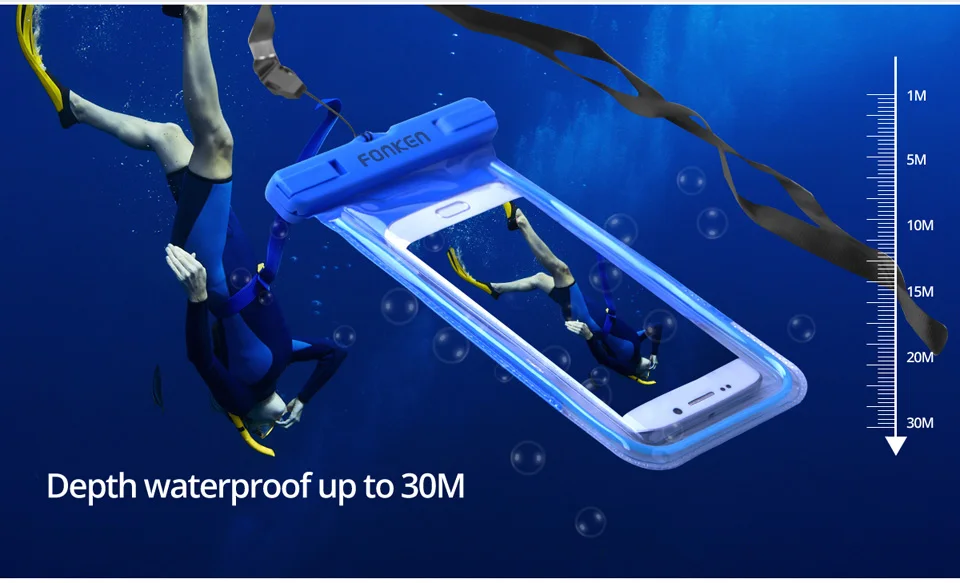 FONKEN IPX8 водонепроницаемая сумка светящиеся спортивные сумки для плавания под водой телефон с повязкой на руку чехол для телефона 6,0 дюймов сухая сумка