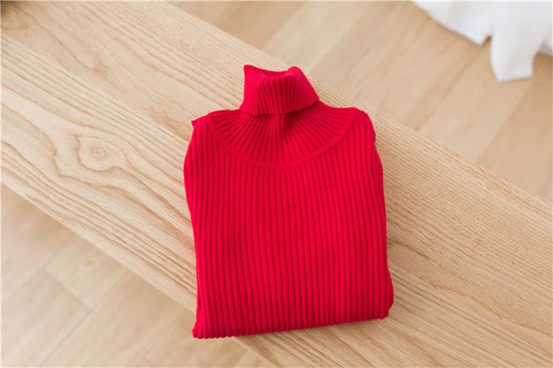 Одежда для маленьких девочек в рубчик, свитер с высоким, плотно облегающим шею воротником Зимняя Осенняя вязаная вырезом; топы для маленьких мальчиков для детей младенцев детский комбинезон на возраст 1, 2, 3 - Цвет: red