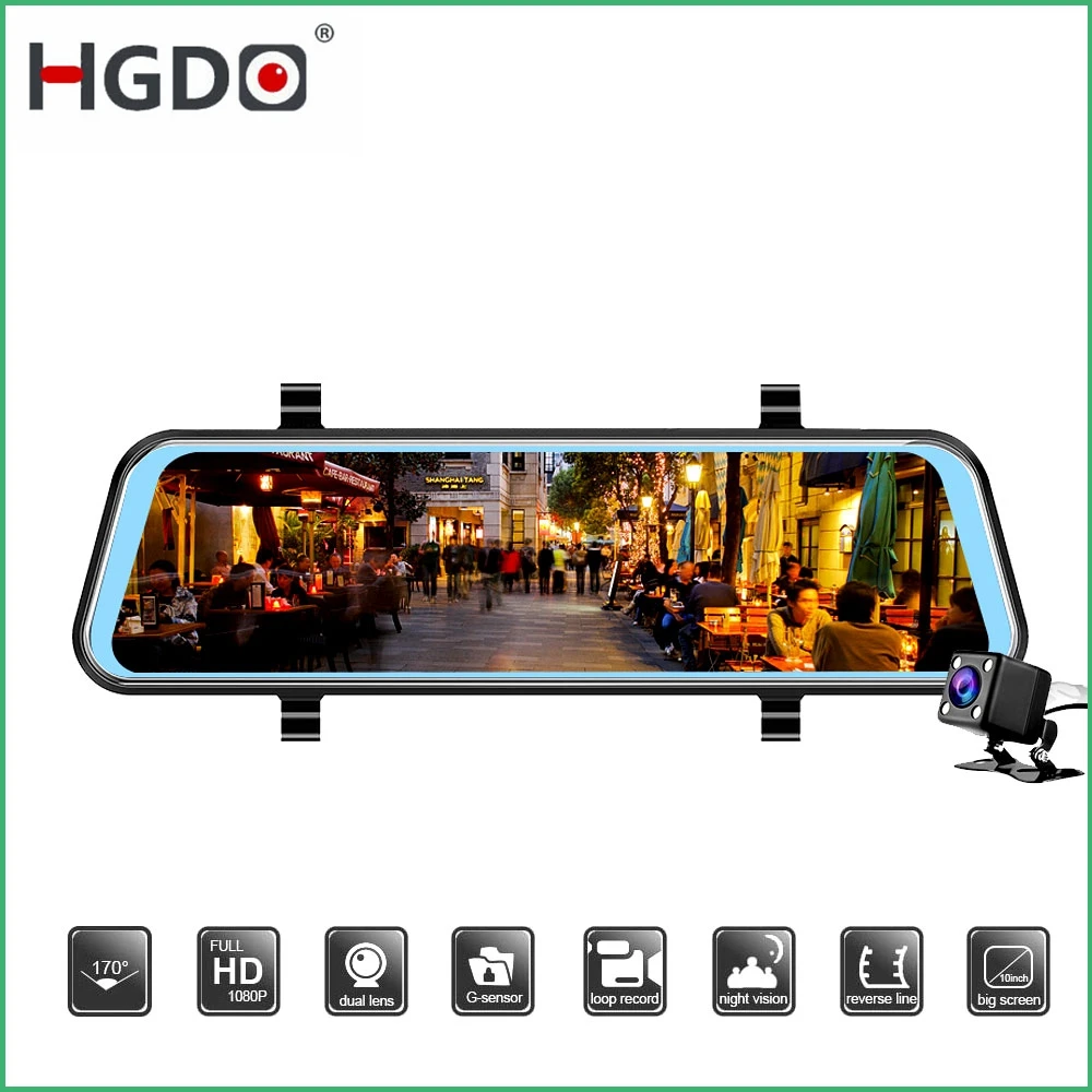  HGDO Night vision Dash Cam Rearview Mirror 10 inch touch screen Car dvr camera Video Recorder Full 
