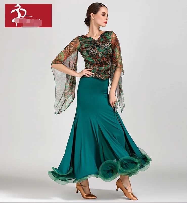ballroom dance dress for ballroom dancing waltz tango Spanish flamenco dress standard floral print GB027+S9018