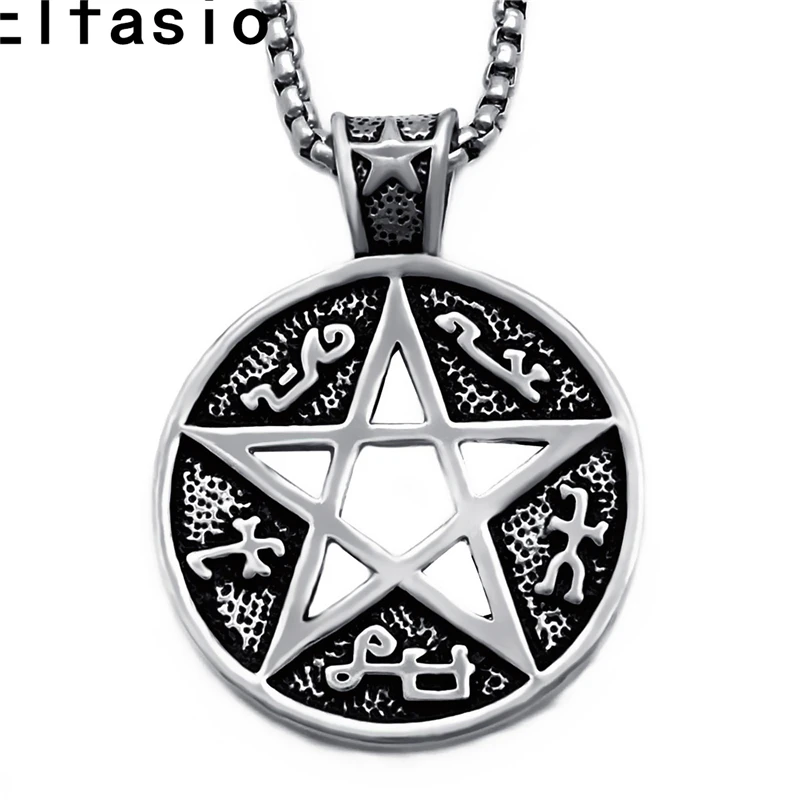 

Mens Boys Pewter Pendant Pentagram Star Talisman Silver Tone 18"-30" Stainless steel Necklace Chain P314