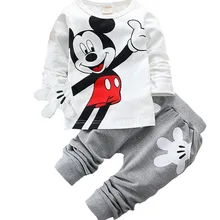 Модные комплекты одежды для маленьких мальчиков детская одежда спортивный костюм для маленьких девочек комплект из футболки и штанов с рисунком Микки и Минни