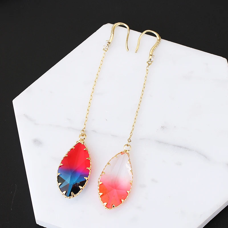 

Large Tourmaline Stone Luxury CZ Long Dangle Earrings XIUMEIYIZU New Fashion Jewelry Geometric Shining Drop Earrings