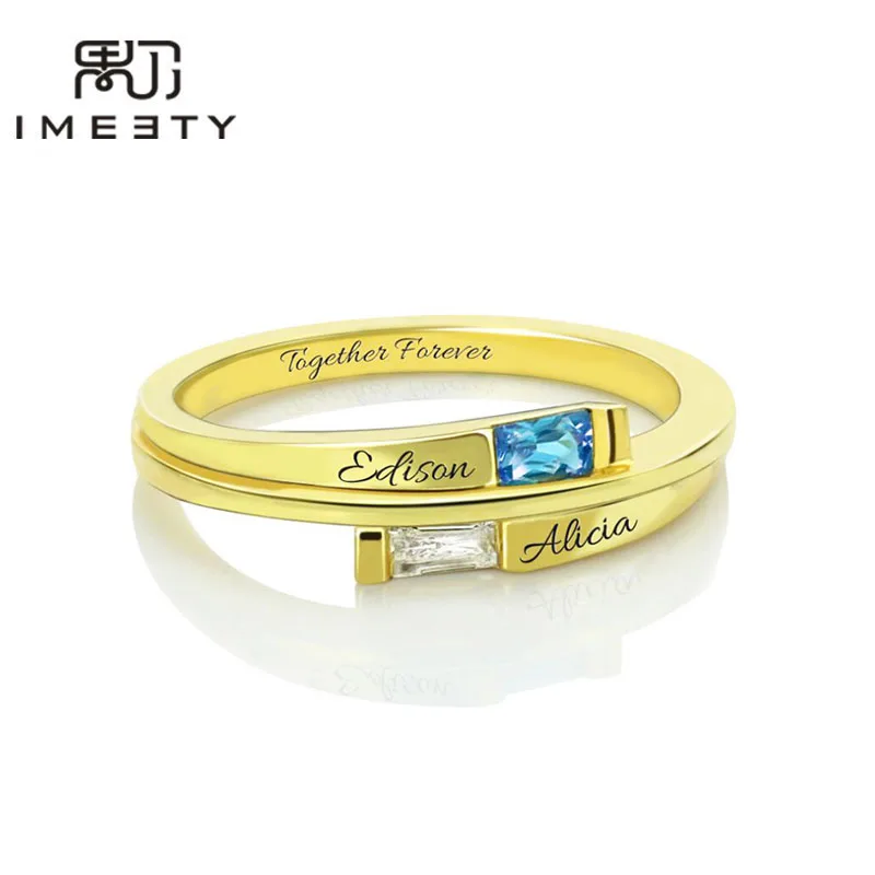 IMEETY personalizados con dos nombres grabados, anillos de compromiso con piedras de nacimiento, personalizados|engraved couples with namecouple rings - AliExpress