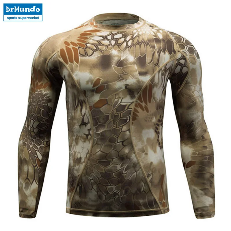 

Camouflage snake pattern T-shirt Men tight fast drying thermal underwear tactical elastic long-sleeved suit training uniform
