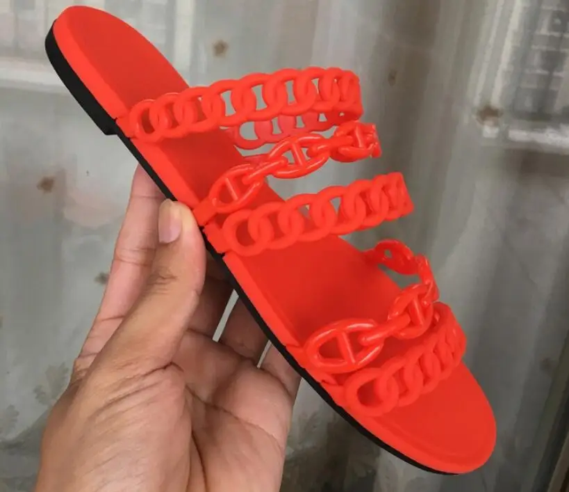 

H brand women sandal flat fashion lady summer shoes Jelly shoes chain slipper black/nude/red 36-40 with box and dust bag