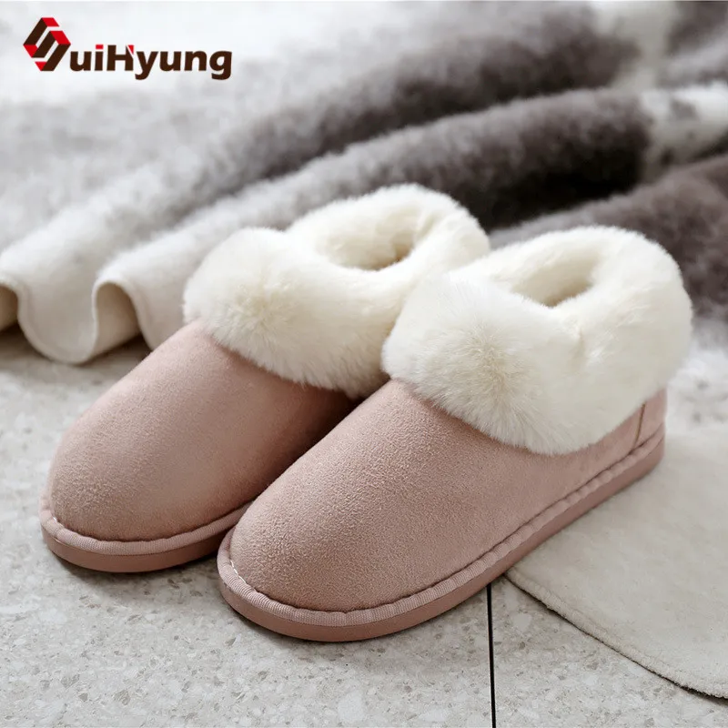 

Suihyung New Winter Women Plush Indoor Shoes House Casual Flat Slip On Home Slippers Quality Suede Fake Fur Female Cotton Shoes