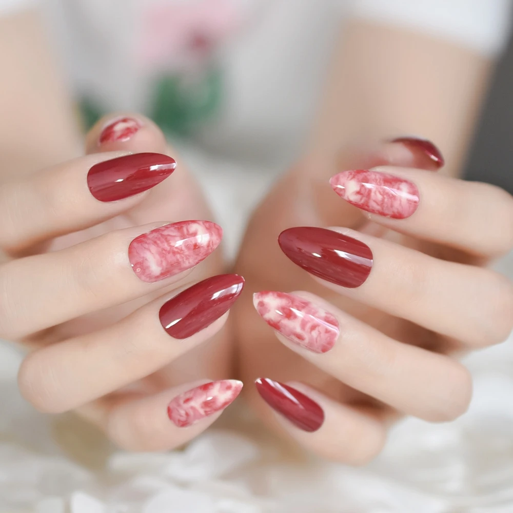 24pcs Sharp Stiletto Design Acrylic Nails Wine Red Marble Medium False Nail Art Kit Diy Finger Patch Salon Tips Z962 - False Nails - AliExpress 24pcs-sharp-stiletto-design-acrylic-nails-wine-red-marble-medium-false-nail-art-kit-diy-finger-patch-salon-tips-z962-false-nails-aliexpress