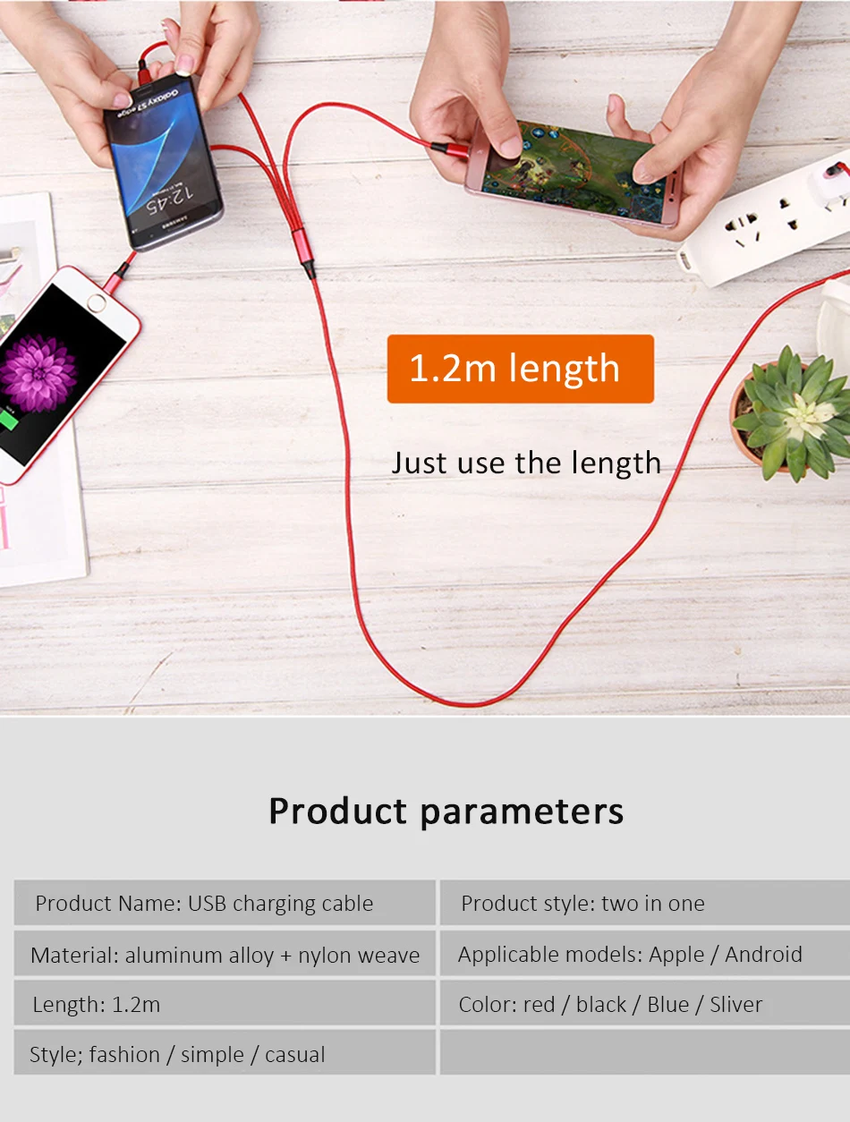 NOHON 2 IN 1 Fast Micro USB Type-C Lighting Nylon Charging Cable For Iphone Samsung Galaxy Universal Phone Quick Charger Cables (9)